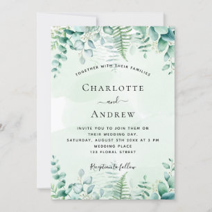 Invitación Boda eucalipto verde helechos de bosque
