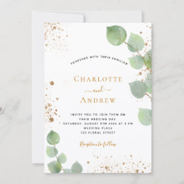 Invitación Boda eucalipto verde purpurina purpurina dorada