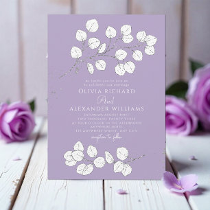 Invitación Boda Eucaliptus de color gris morado