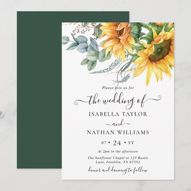 Invitación Boda Eucalyptus del girasol (Anverso / Reverso)