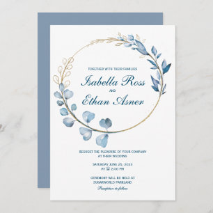 Invitación Boda Eucalyptus Dusty Blue y Gold