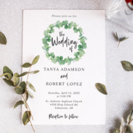 Invitación Boda Eucalyptus Elegante Hoja Letrada de Leyenda d