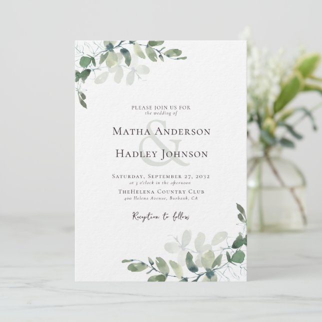 Invitación Boda Eucalyptus Greenery (Anverso de pie)