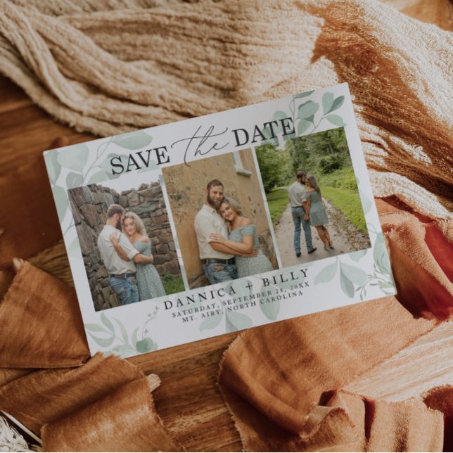 Invitación Boda Eucalyptus Greenery Foto Guardar la fecha (Subido por el creador)