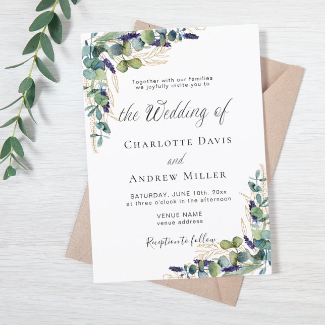 Invitación Boda Eucalyptus greenery lavender florals (Subido por el creador)