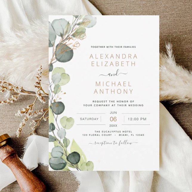 Invitación Boda Eucalyptus Greenery Sage Green Gold (Subido por el creador)
