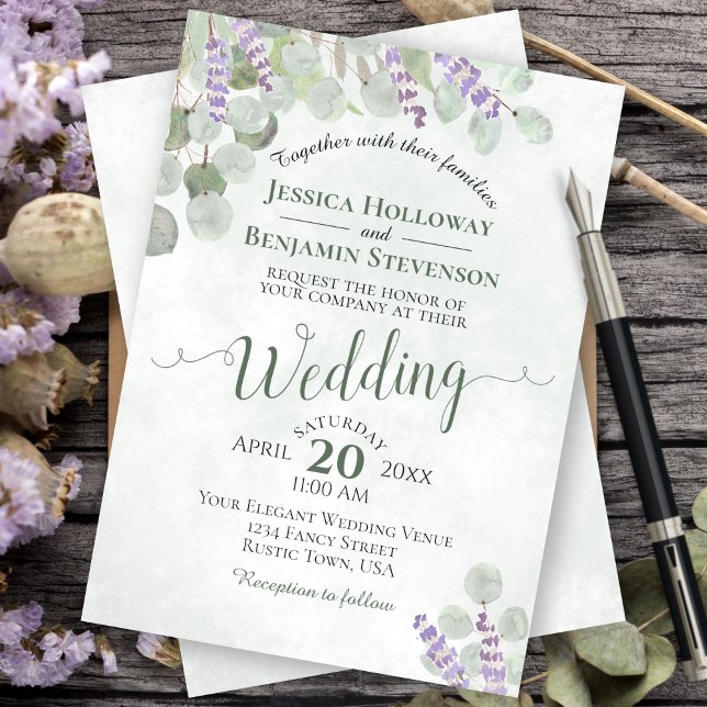 Invitación Boda Eucalyptus Lavender Sage Green & Purple (Subido por el creador)