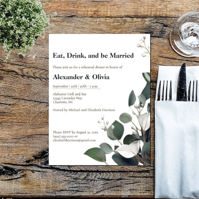 Invitación Boda Eucalyptus Moderno Ensayo Cena (Modern Eucalyptus Wedding Rehearsal Dinner Invitation)