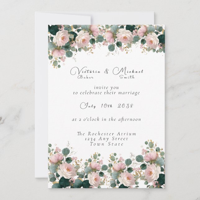 Invitación Boda Eucalyptus Rose Garden (Anverso)
