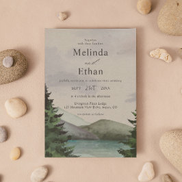 Invitación Boda Evergreen de Montaña Rustica y Lago