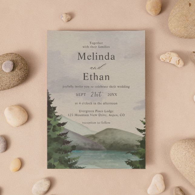 Invitación Boda Evergreen de Montaña Rustica y Lago (Subido por el creador)