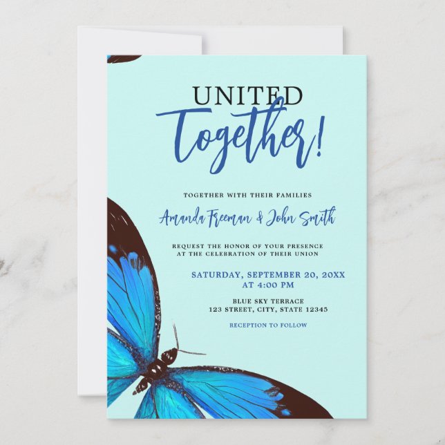 Invitación Boda exclusivo de mariposa color azul (Anverso)