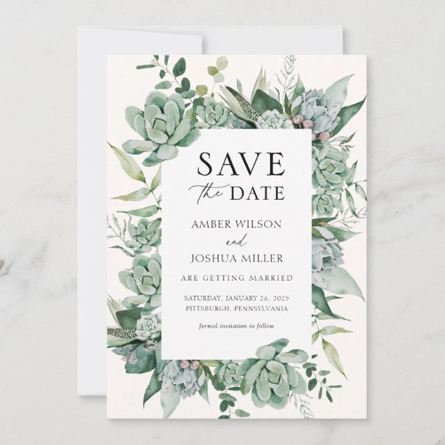 Invitación Boda exitosa y eucalipto Guardar la fecha (Anverso)