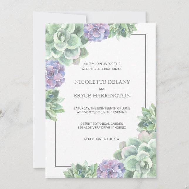 Invitación Boda exitoso botánico verde y púrpura (Anverso)