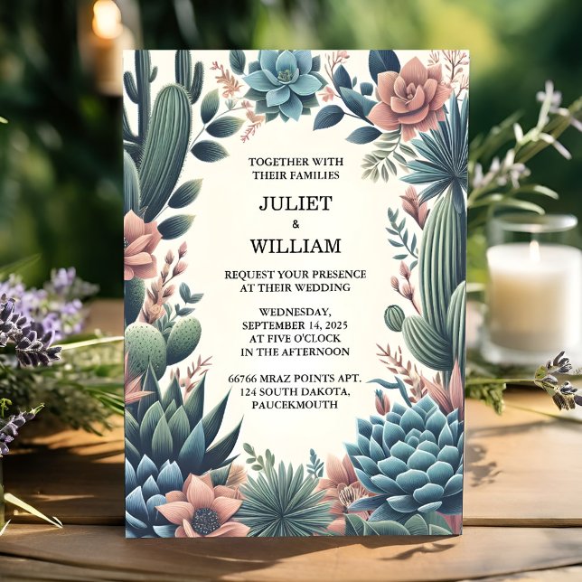 Invitación Boda exitoso de Cacti, desierto de hojas de boho v (Subido por el creador)