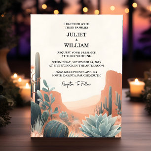 Invitación Boda exitoso de Cacti Green Boho Leaf Desert