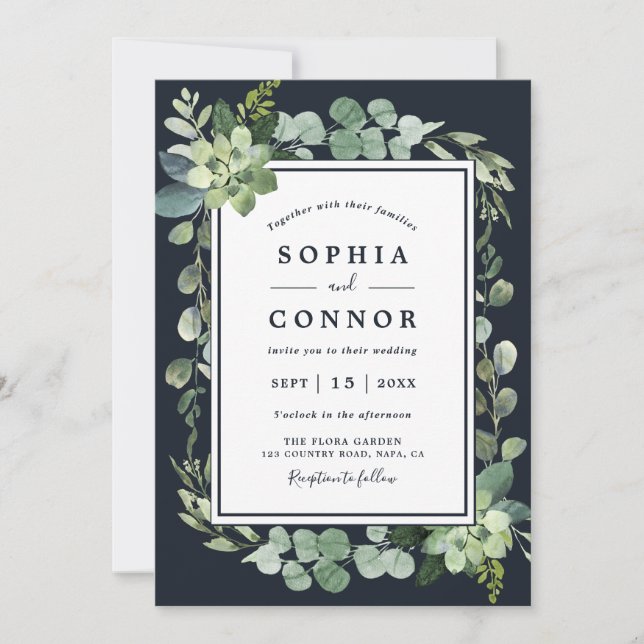 Invitación Boda exitoso de la Marina Azul de Medianoche (Anverso)