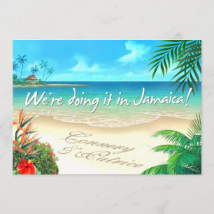 Invitación Boda exótica de playa en Jamaica con nombres en la