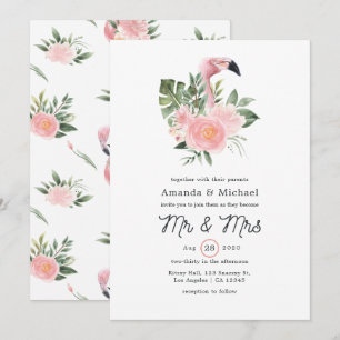 Invitación Boda Exótica Tropical de Flamenco Rosa Sr y Sra
