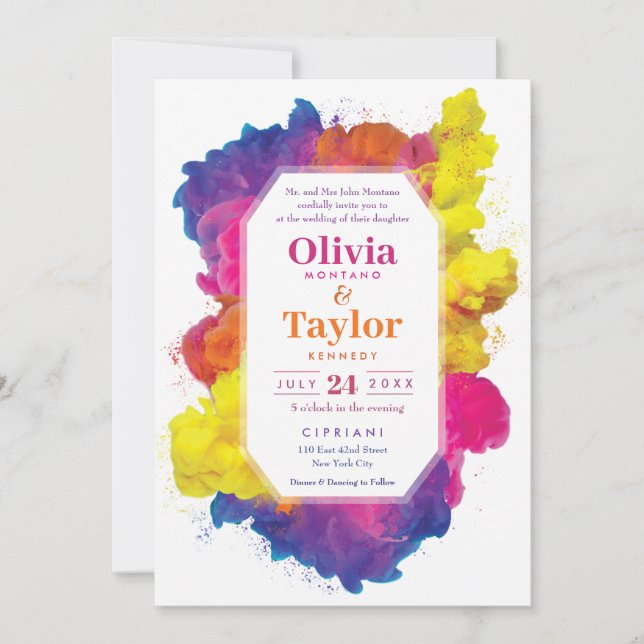 Invitación Boda Explosión de Colores Arcoíris (Anverso)