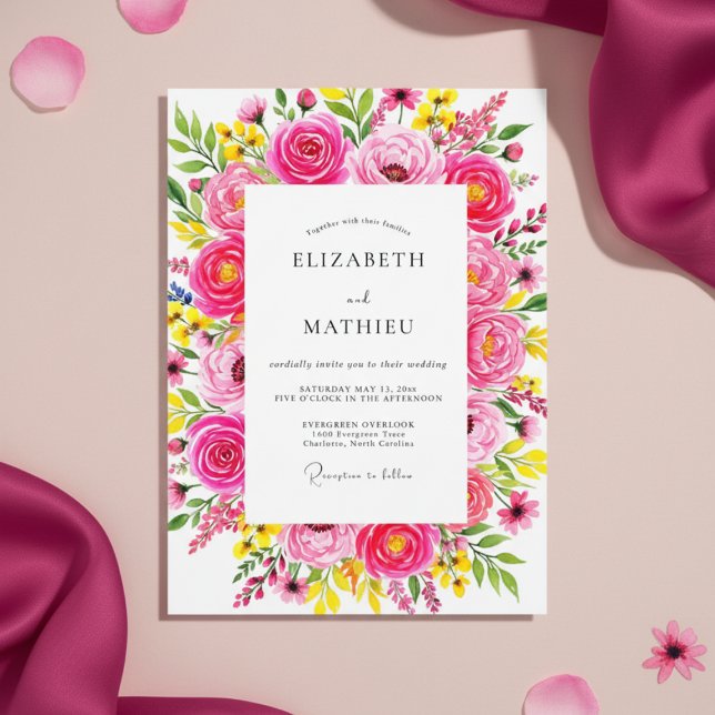 Invitación Boda explosión floral exuberante rosa (Subido por el creador)