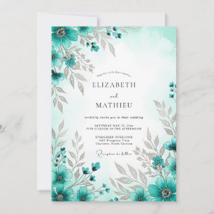 Invitación Boda Exquisita de Primavera Azul Turquesa