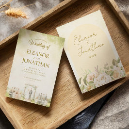 Invitación Boda Exterior Acuarela Floral Pastel Verde
