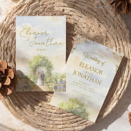 Invitación Boda Exterior Acuarela Floral Verde Pastel