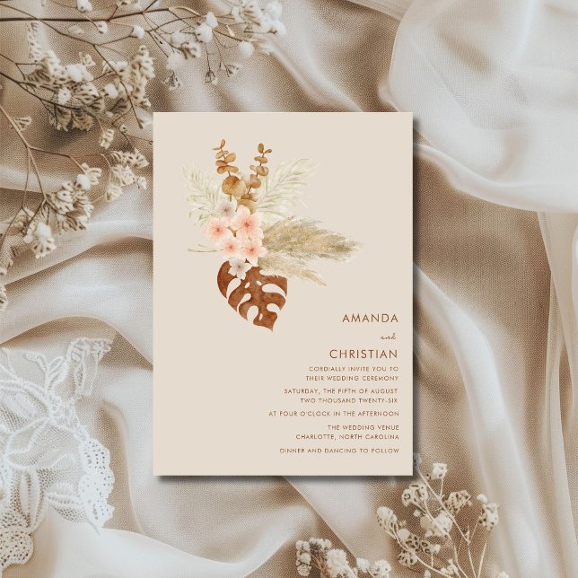 Invitación Boda Exterior Rústica con Flores de Otoño Boho (Boho Fall Flowers Rustic Outdoor Wedding Invitation)