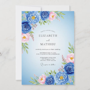 Invitación Boda exuberante de azul real de primavera