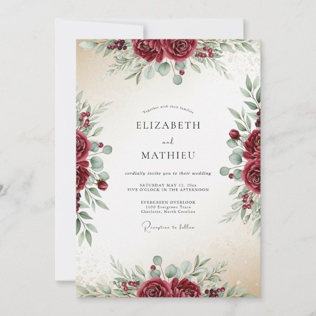 Invitación Boda exuberante de Borgoña (Anverso)