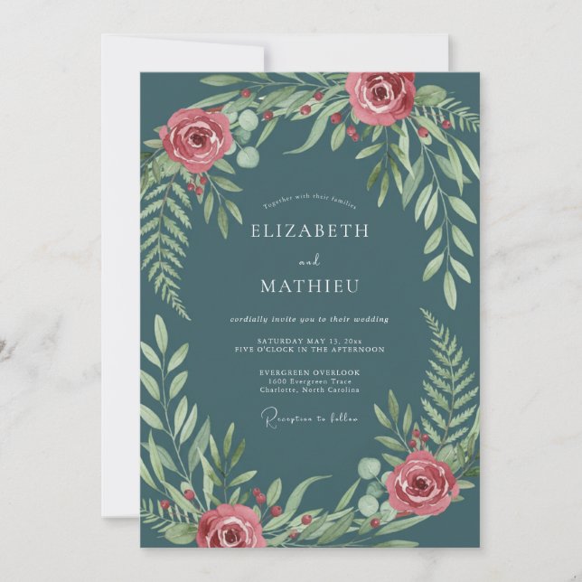 Invitación Boda exuberante de bosque azul turquesa (Anverso)