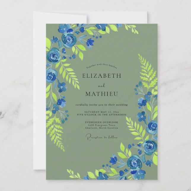 Invitación Boda exuberante de bosque en verde oliva (Anverso)
