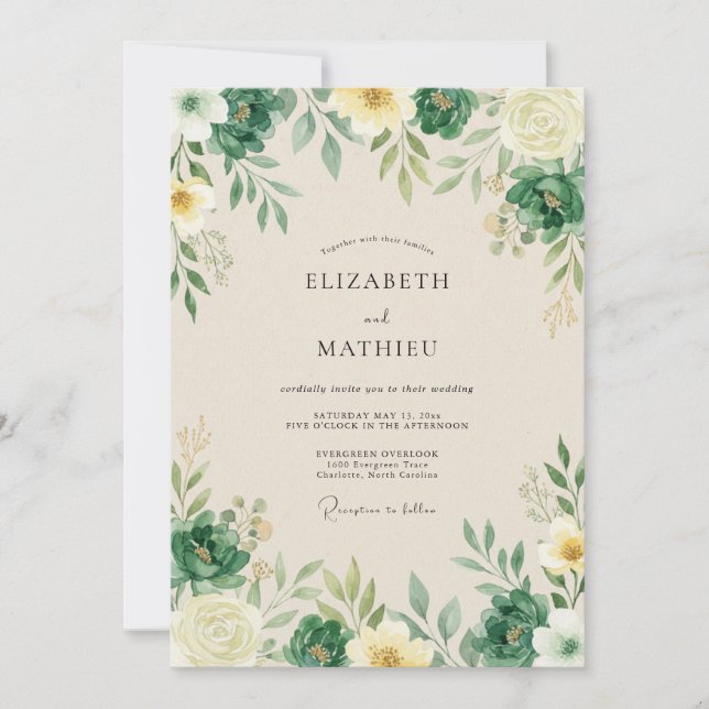 Invitación Boda exuberante de bosque verde esmeralda (Anverso)