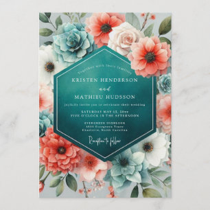 Invitación Boda exuberante de coral teal y suculentas
