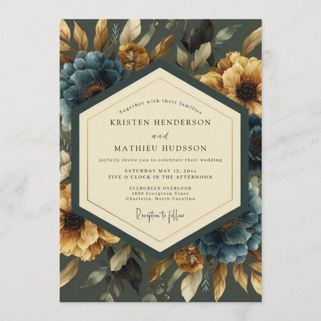 Invitación Boda exuberante de Marigold y Slate (Anverso)