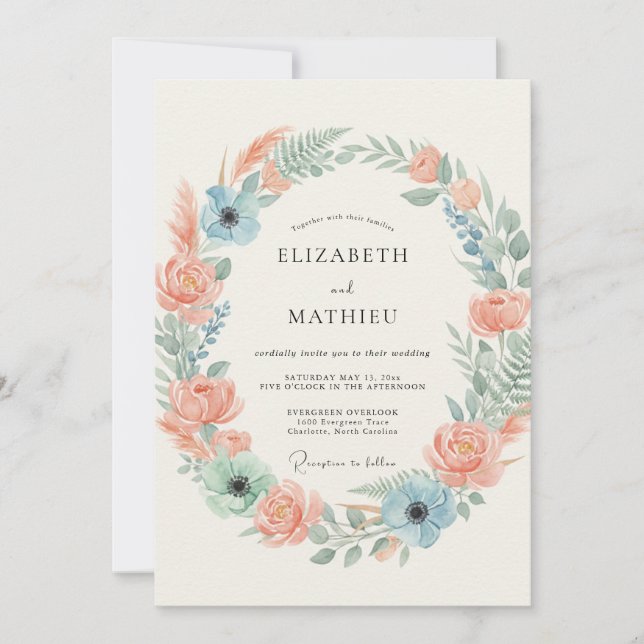 Invitación Boda exuberante de melocotón de primavera (Anverso)