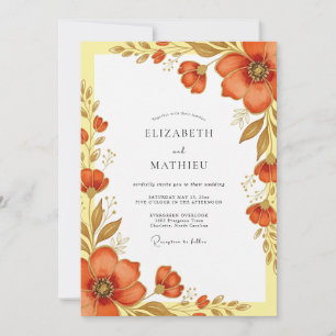 Invitación Boda exuberante de naranja quemada en cosecha