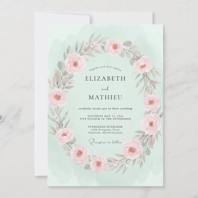 Invitación Boda exuberante de primavera en verde menta (Anverso)