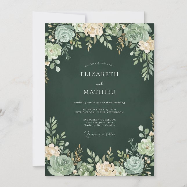 Invitación Boda exuberante de rico verde bosque (Anverso)