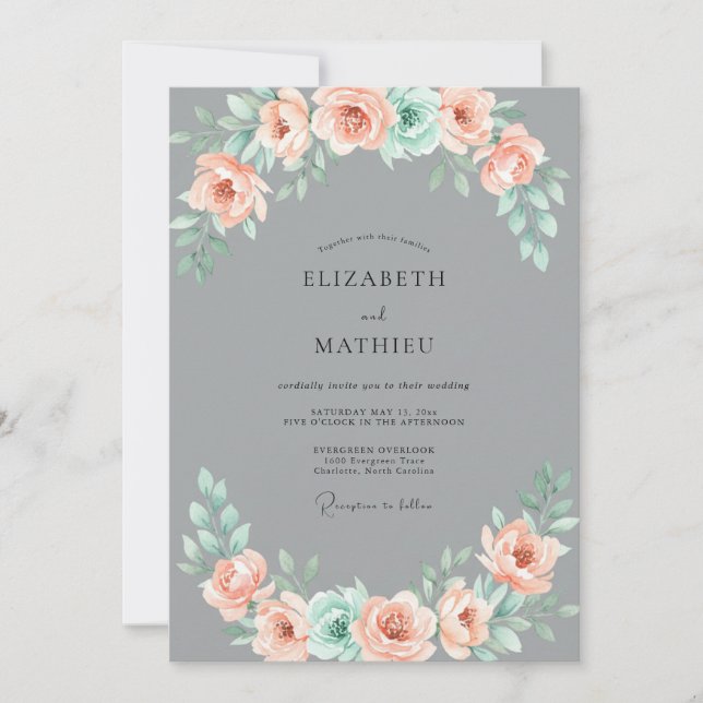 Invitación Boda Exuberante de Suculentas de Melocotón (Anverso)