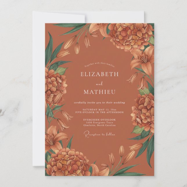 Invitación Boda exuberante de terracota (Anverso)
