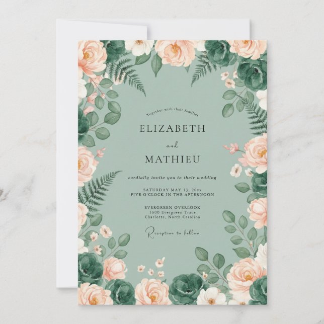 Invitación Boda exuberante de verde menta (Anverso)