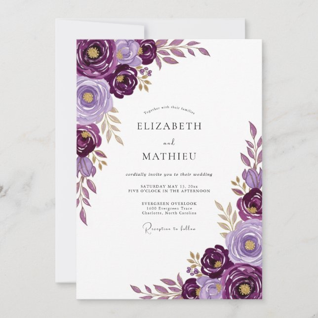 Invitación Boda exuberante de violeta profundo en primavera (Anverso)