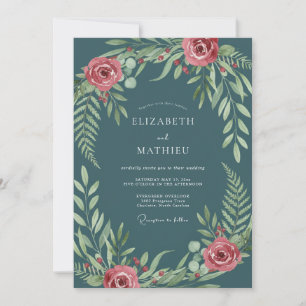 Invitación Boda exuberante en bosque azul turquesa