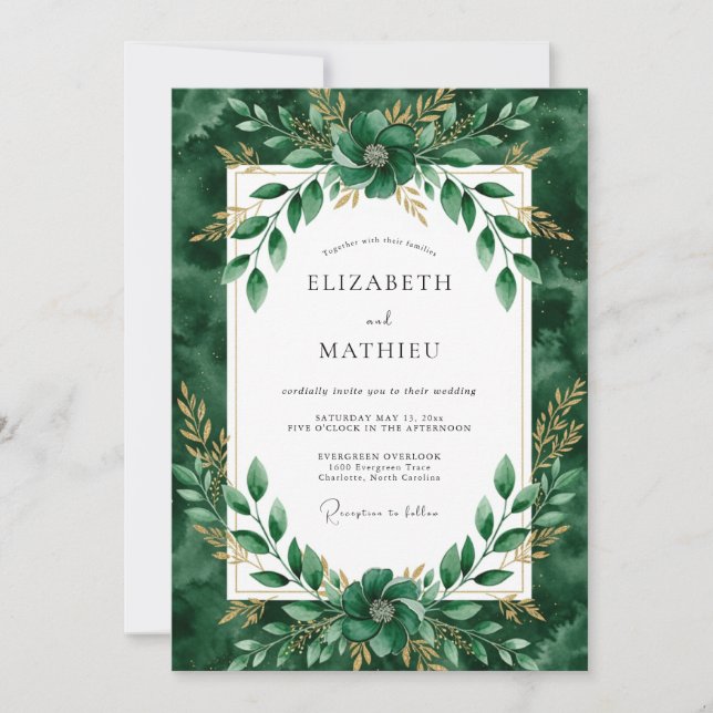 Invitación Boda exuberante en bosque de esmeralda (Anverso)