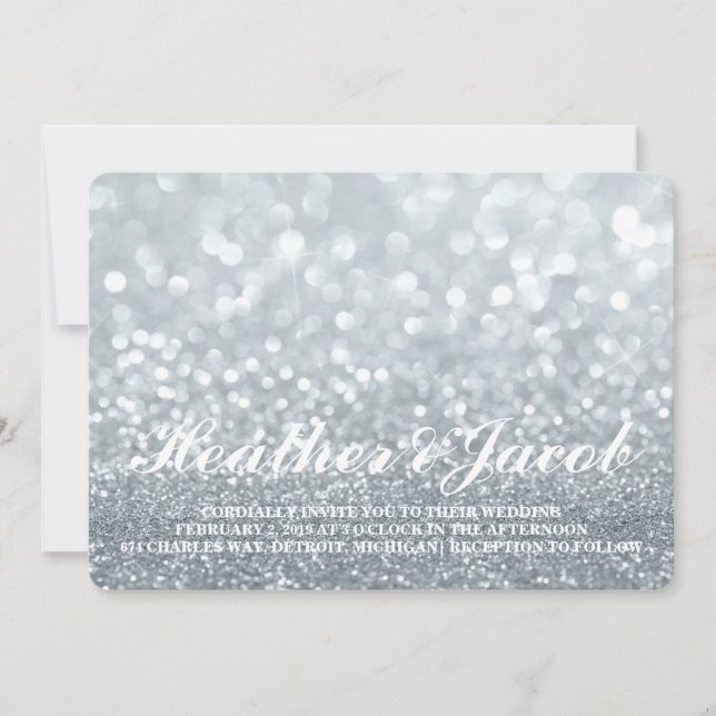 Invitación - Boda Fab Purpurina plateado (Anverso)
