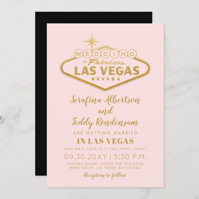 Invitación Boda fabulosa en el destino Las Vegas rosa (Anverso / Reverso)