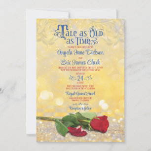 Invitación Boda Fairy Tale Red Rose Blue Gold