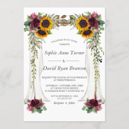 Invitación Boda Fall Burgundy Floral Canopy Sunflowers
